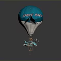 Blue Hot Air Balloon With Space Race Theme And Spacecraft Design Elements