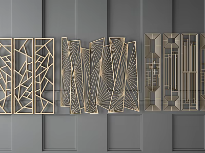 Modern Metal Room Dividers With Geometric Patterns And Golden Lines 3d model