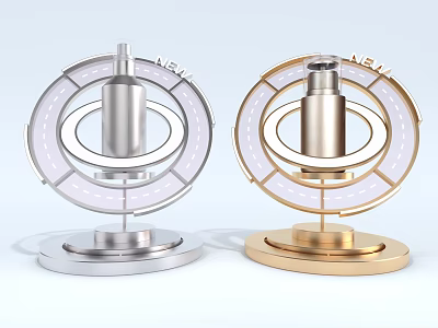 Modern Silver And Gold Metallic Art Installation With Circular Structure Ring Design 3d model