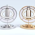 Modern Silver And Gold Metallic Art Installation With Circular Structure Ring Design