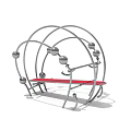 Modern Outdoor Bench With Silver Metal Frame Red Seat And Spherical Decorations