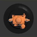 Orange Metallic Robot Equipment With Black Base And Detailed Mechanical Design