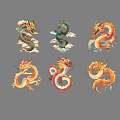 Traditional Chinese Colorful Dragon Wall Decor With Artistic Cloud Patterns 3d model