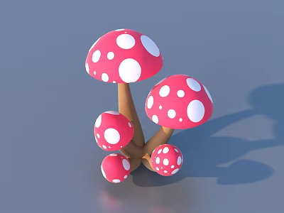 Pink And White Spotted Mushroom Cluster With Brown Stems For Decorative Plant Arrangement 3d model