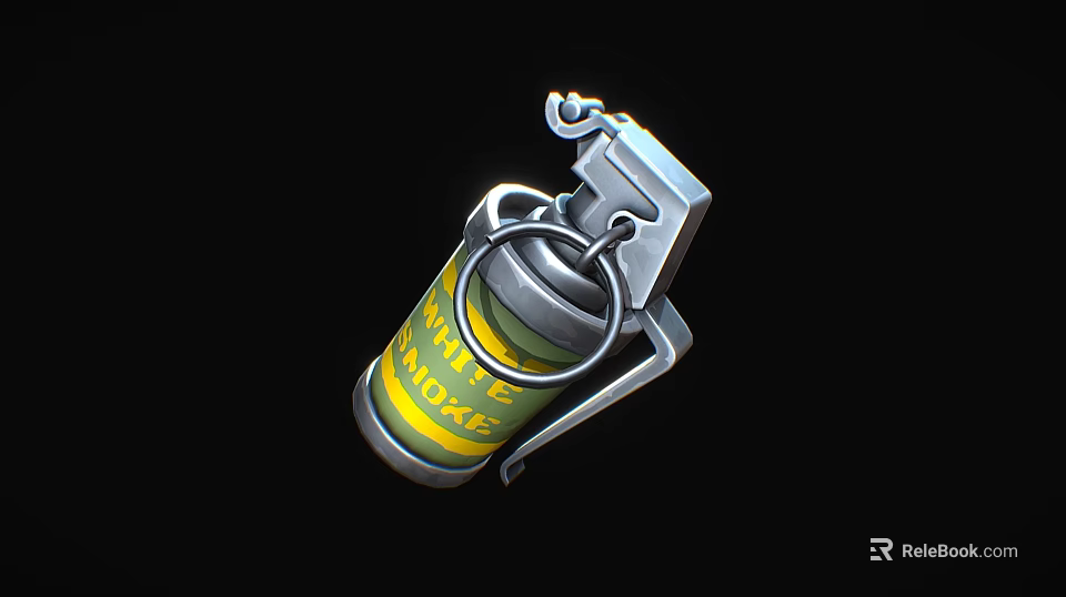 Smoke Grenade Weapon With Yellow Green Cylinder Body Metal Pin And Handle 3d model 