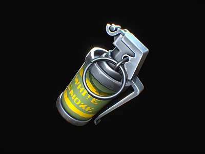 Smoke Grenade Weapon With Yellow Green Cylinder Body Metal Pin And Handle 3d model