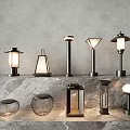 Various Designed Table Lamps With Different Shapes And Styles Placed On Marble Surface