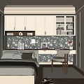 Cozy Modern Tatami Bedroom Interior Design With Bed Desk Chair And Floral Wall