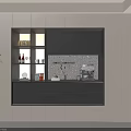 Modern Neutral Tones Sideboard With Open Shelves Wine Bottles Coffee Maker And LED Lighting