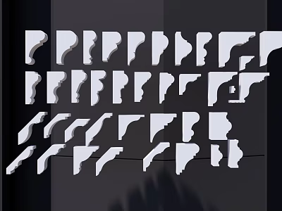 Various Gypsum Cornice Moulding Types With Decorative Design Profiles And Shapes 3d model