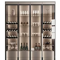 Elegant Modern Wine Cabinet With Glass Doors Holding Wine Bottles And Glassware