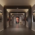 Elegant Hallway Interior Design With Wooden Accents Black White Photos And Red Artwork