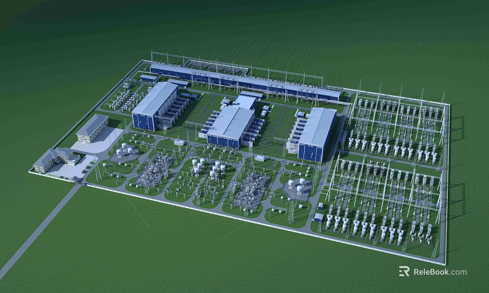 Aerial Planning of Industrial Facility Layout With Multiple Buildings and Green Spaces 3d model 