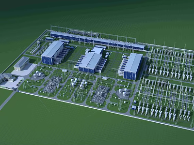 Aerial Planning of Industrial Facility Layout With Multiple Buildings and Green Spaces 3d model