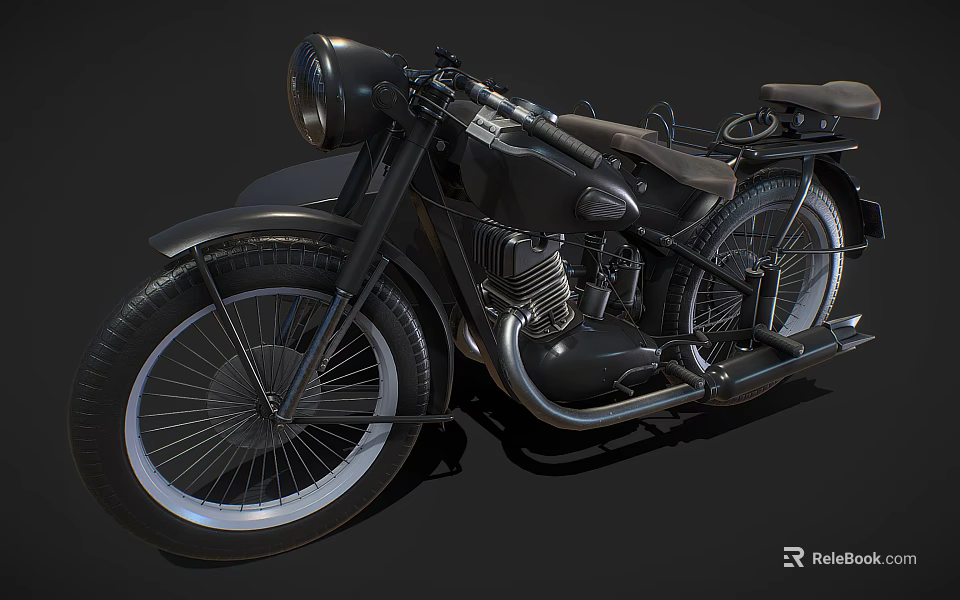 Vintage Black Motorcycle With Classic Design Elements 3d model 