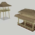 Wooden Outdoor Pavilion Structure Model With Staircase Railing Platform And Human Figure