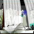 Serene Patio Garden View With White Sheer Curtains Silhouette And Green Plants
