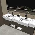 Modern Bathroom Vanity with Double Sinks Large Mirror Storage Drawers and Decorative Plant