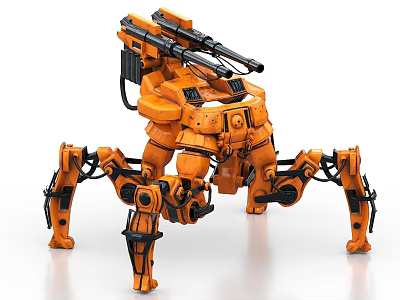 Functional Orange Industrial Equipment With Multi Mechanical Legs And Robotic Structure 3d model