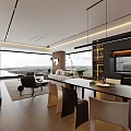 Modern Living Room With Beige Sofa Large Windows Scenic View Coffee Table And Area Rug