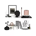 Elegant Modern Ornamental Decor Set With Vase Candles Books Photo Frame And Sculpture