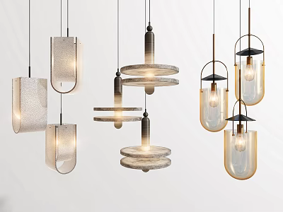 Modern Pendant Lights With Frosted Clear Glass And Metal Frames For Home Decor 3d model