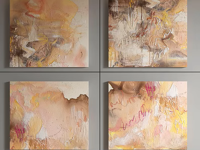 Warm Toned Abstract Paintings With Textured Brushstrokes For Modern Wall Art Decor 3d model