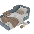 Modern Plush Upholstered Kids Bed With Cozy Bedding In Two Popular Colors Pink And Blue