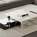 Modern Coffee Table with Marble Surface Books and Decorative Items in Living Room