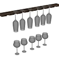 Dining Table Wine Glass Rack with Hanging Stemware and Arranged Glasses 3d model