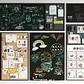 Creative Wall Decor With Chalkboard Art Corkboard Photos Notes And Hand Drawn Patterns 3d model