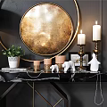 Elegant Modern Dressing Table With Octagonal Frame Round Gold Mirror White Chair And Table Lamp