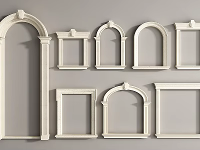 Decorative White Architectural Mouldings With Arch And Rectangular Frame Designs 3d model