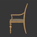 Traditional Wooden Accent Chair With Carved Geometric Backrest Armrests And Light Gray Seat Cushion