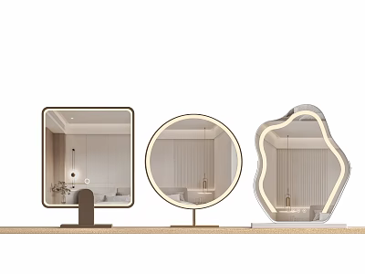 Modern Stylish Mirrors With Square Round Irregular Shapes And LED Lights For Interior Decor 3d model