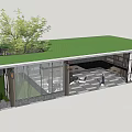 Modern Pergola Design With Glass Curtain Stone Walls And Green Trees Around
