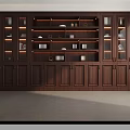 Modern Wooden Built in Bookcase with Glass Doors Shelves and Decorative Items