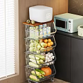 Fresh Oranges and Green Apples on Metal Multi Tiered Kitchen Storage Rack