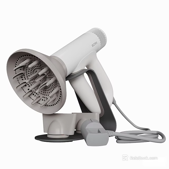 Modern White And Gray Hair Dryer With Stand And Sleek Design 3d model 