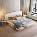 Cozy Modern Bedroom Interior With Plush Bed Hanging Lamps Wooden Accent Wall And Green Plant