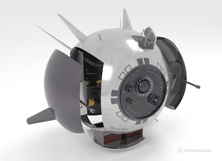 Futuristic Spherical Silver Metallic Weapon With Spikes Internal Mechanical Components And Dials 3d model 
