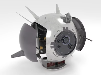 Futuristic Spherical Silver Metallic Weapon With Spikes Internal Mechanical Components And Dials 3d model
