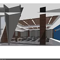 Modern Conference Room Interior With Wooden Ceiling Lighting And Oil Pumps Background