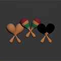 Vibrant Wooden Maracas Musical Instruments With Red Green Black Orange Spherical Heads And Reflection