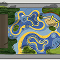 Colorful Children's Playground Design Featuring Blue Yellow Paved Areas Circular Patterns Trees And Greenery