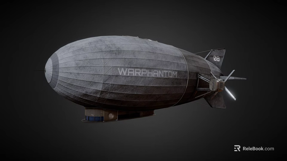 Sleek Gray WARPHANTOM Airship With Military Design And Propellers 3d model