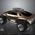 Brown Futuristic Off Road Vehicle With Large Tires And Roof Mounted Structure Design