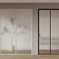 Sliding Doors with White and Black Frames Transparent Glass and Vertical Slats on Wooden Floor