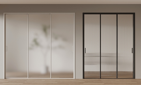 Modern sliding door triple linkage sliding door Changhong glass oil sand glass 3d model