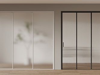 Modern sliding door triple linkage sliding door Changhong glass oil sand glass 3d model